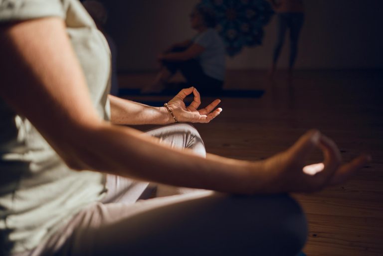 A resident of Maidenhead practising meditation at meditation classes near Maidenhead