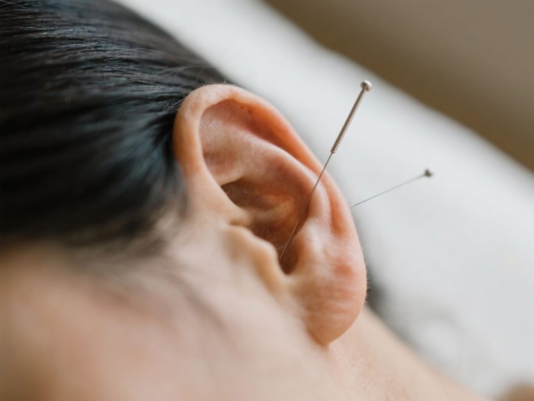 Close-up of auricular acupuncture on ear in Bracknell
